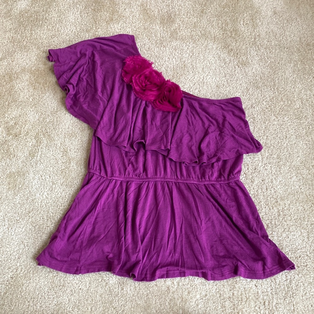 Purple Floral One Shoulder Top